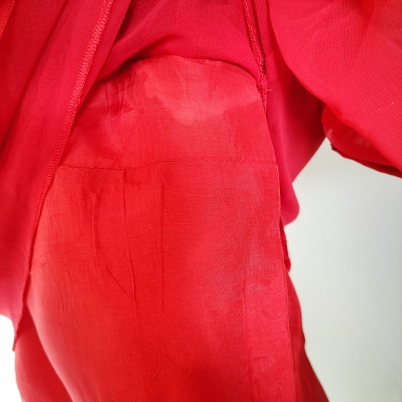 Vintage 90s Red Chiffon Peasant Top - Picture 5 of 6